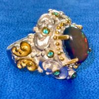 Black Opal 8ct SS925 14K Gold Vermeil Ring