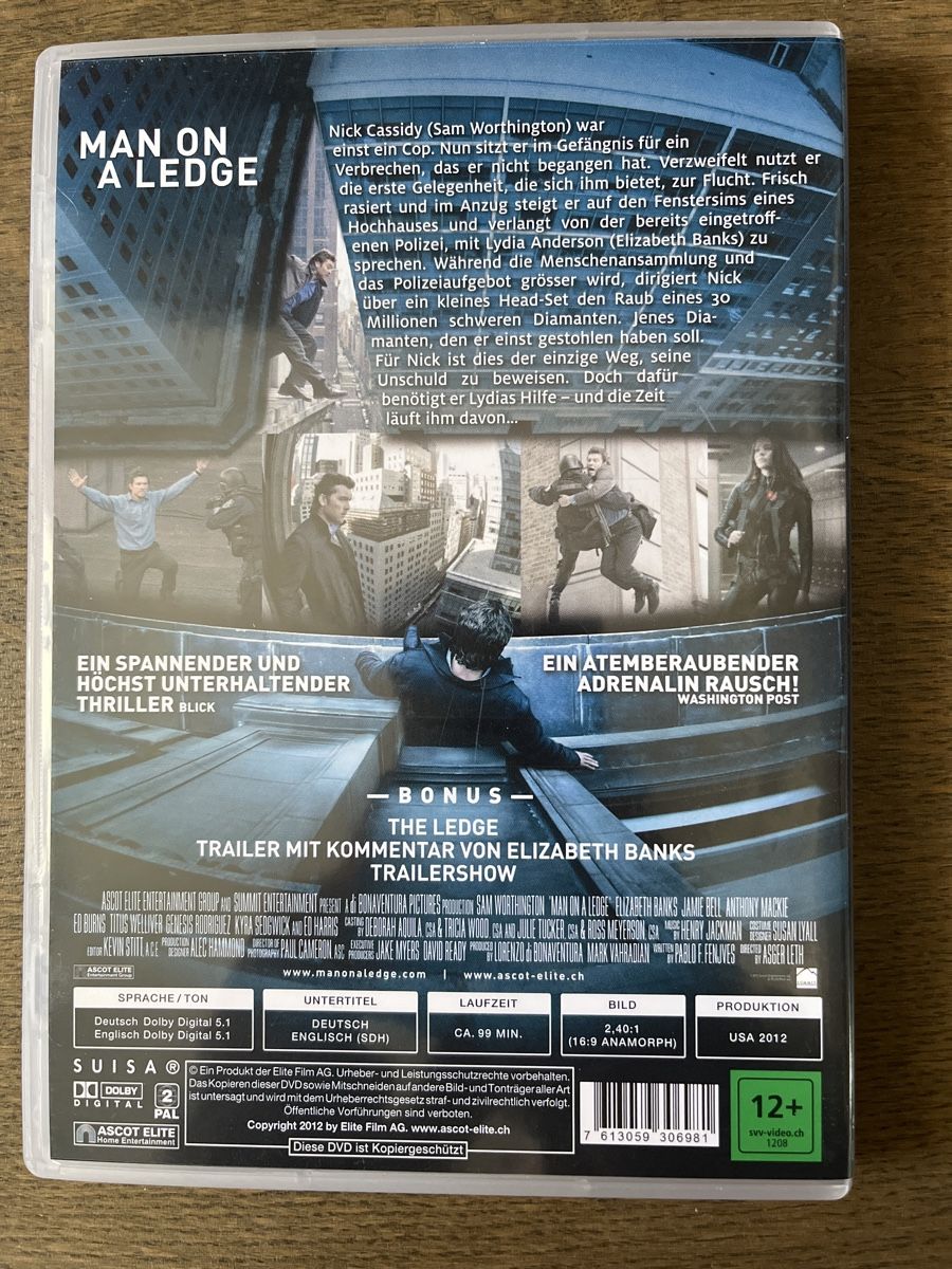 Tutti i DVDs: DVD Man on a Ledge Thriller Action mit Sam Worthington – Usato da Glarus venduto da Greenday 1