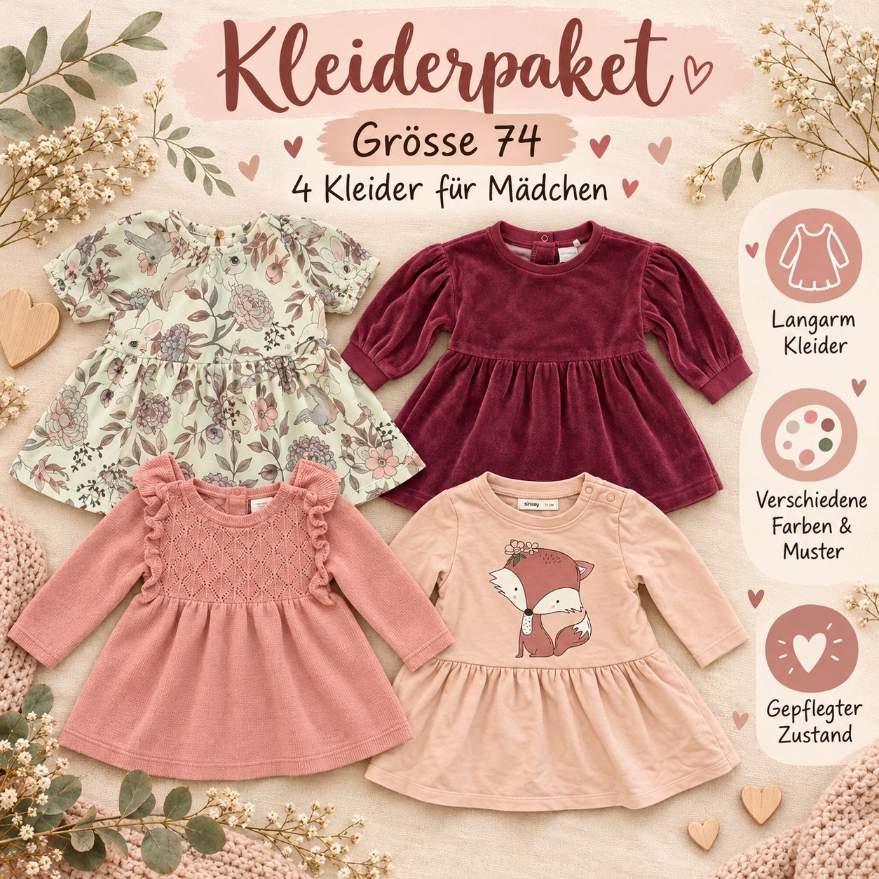 H&M Lotti & Set di vestiti: 4 süsse Mädchenkleider Grösse 74 – Usato da Hettlingen venduto da san_78bv