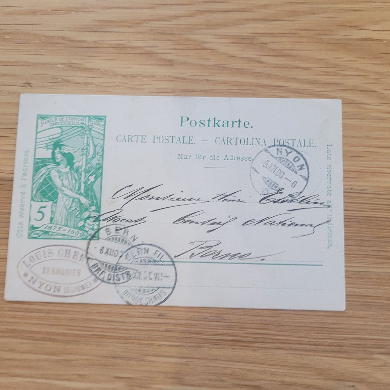 Cartoline postali: GS Nyon 1900 Bern Nyon Louis – Usato da Biel/Bienne venduto da Destockweb