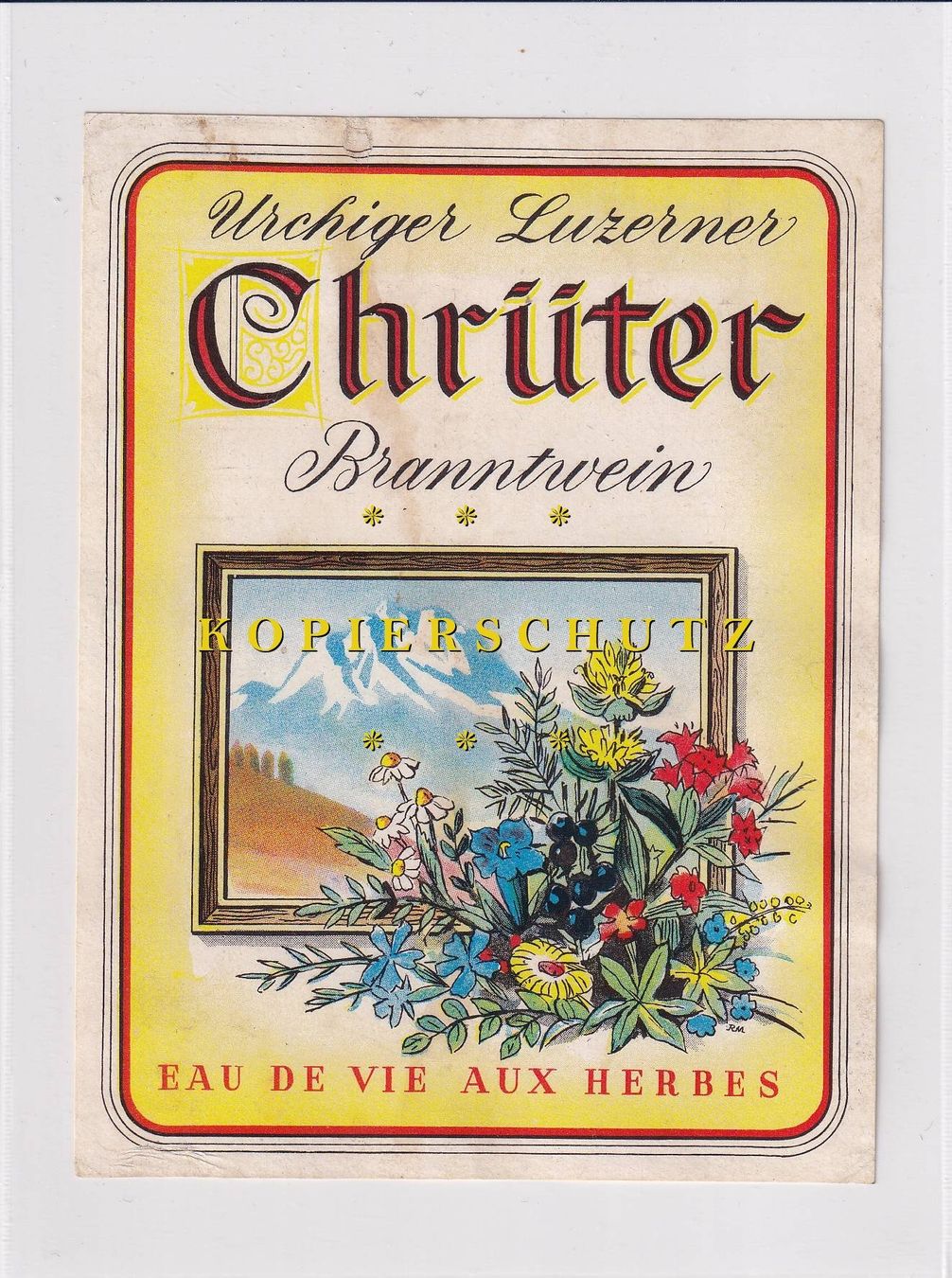 Papiere: Etikette für Schnaps - Urchiger Luzerner Chrüter /bd – Gebraucht aus Hombrechtikon von Rudolf07