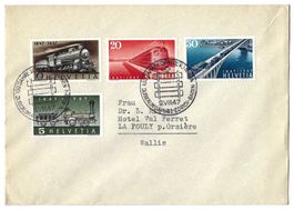 1947 FDC-Satzbrief 100 Jahre Schweizer Eisenbahnen 277-280