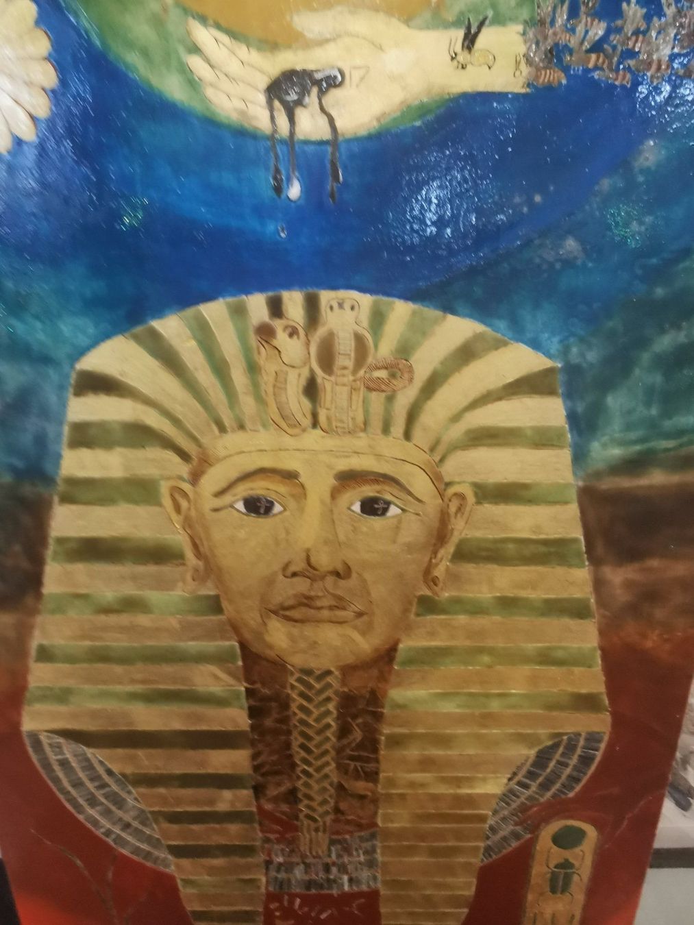 Dipinti: TABLEAU EXCEPTIONNEL TOUTANKHAMON TECHNIQUE MIXTE signé daté – Usato da Genève venduto da Qanil77 3
