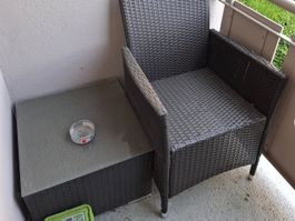 Gartenmöbel Set, Rattanstil, Tisch und 2 Stühle