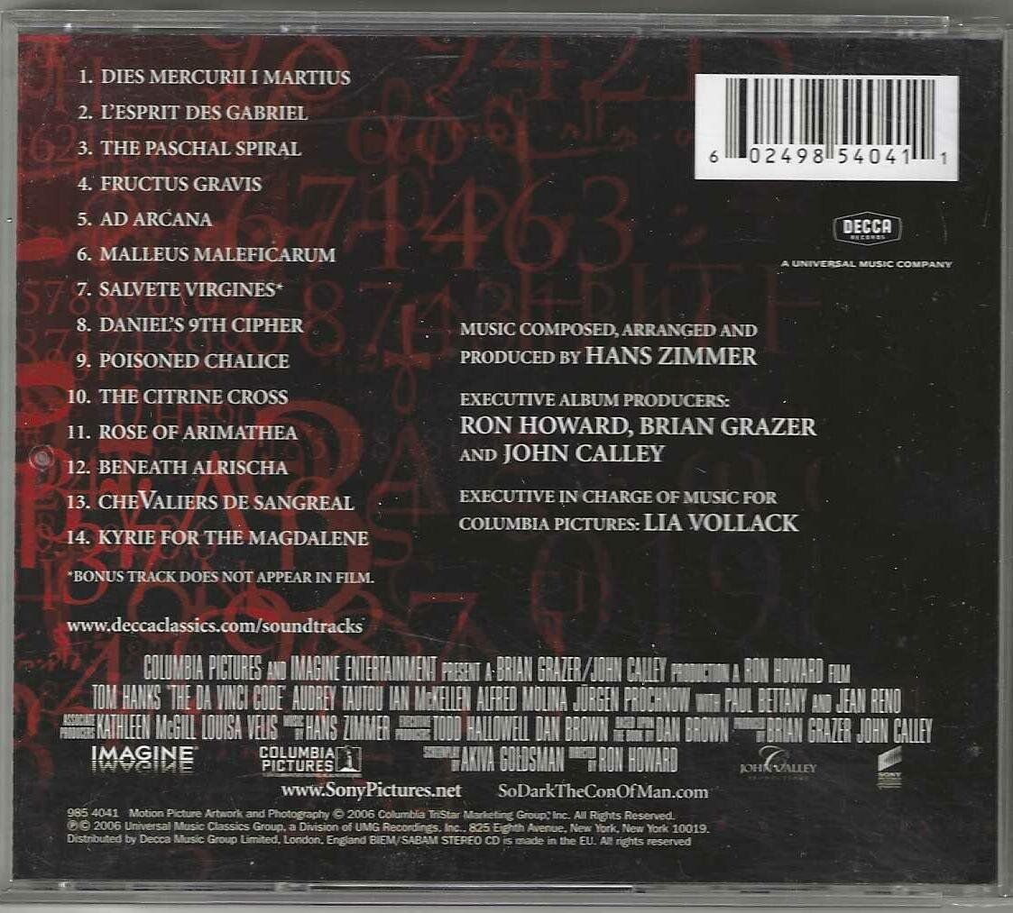 CD: Hans Zimmer - Da Vinci Code – Usato da Genève venduto da CDLPBookS 1