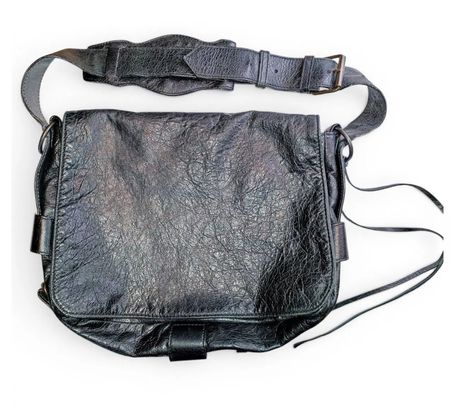 Balenciaga Black Distressed Lambskin Messenger Bag