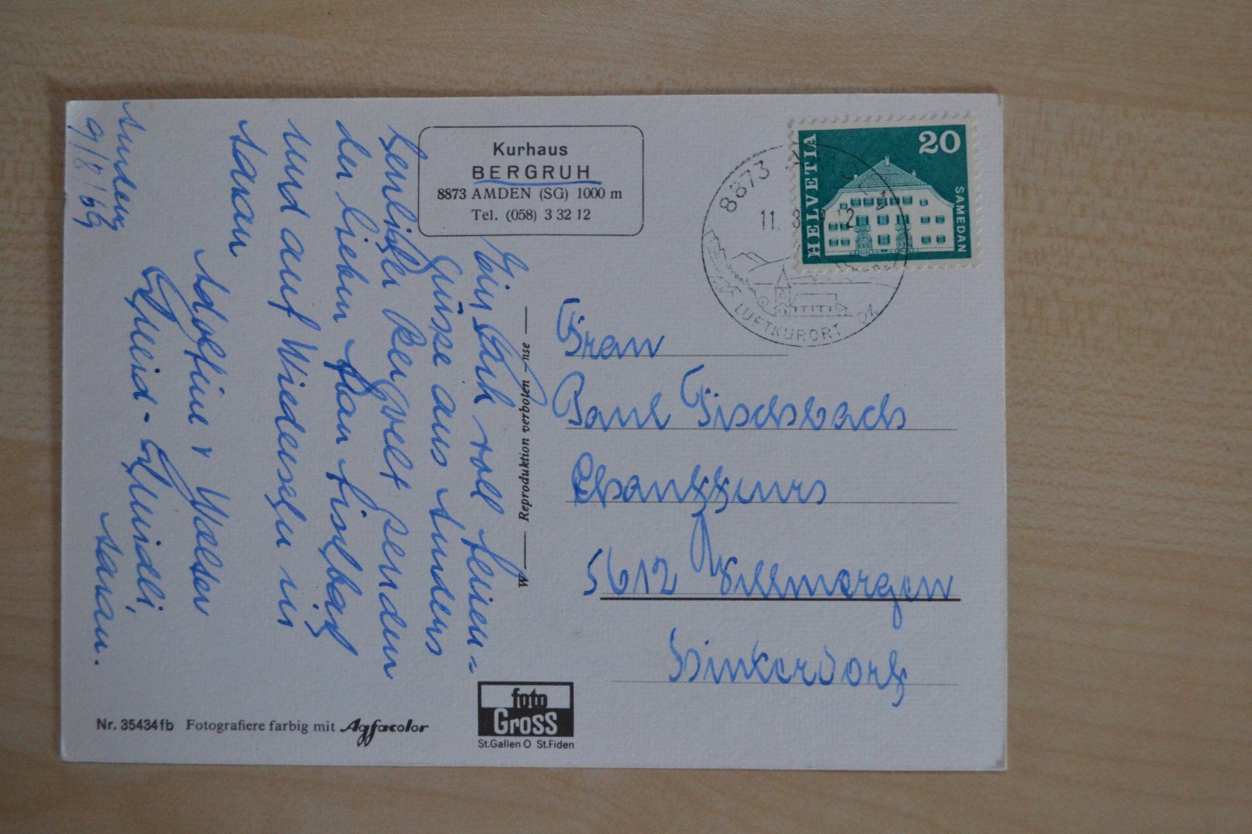 Cartoline postali: AK Kurhaus Bergruh Amden SG – Usato da Beinwil am See venduto da kajak55 1