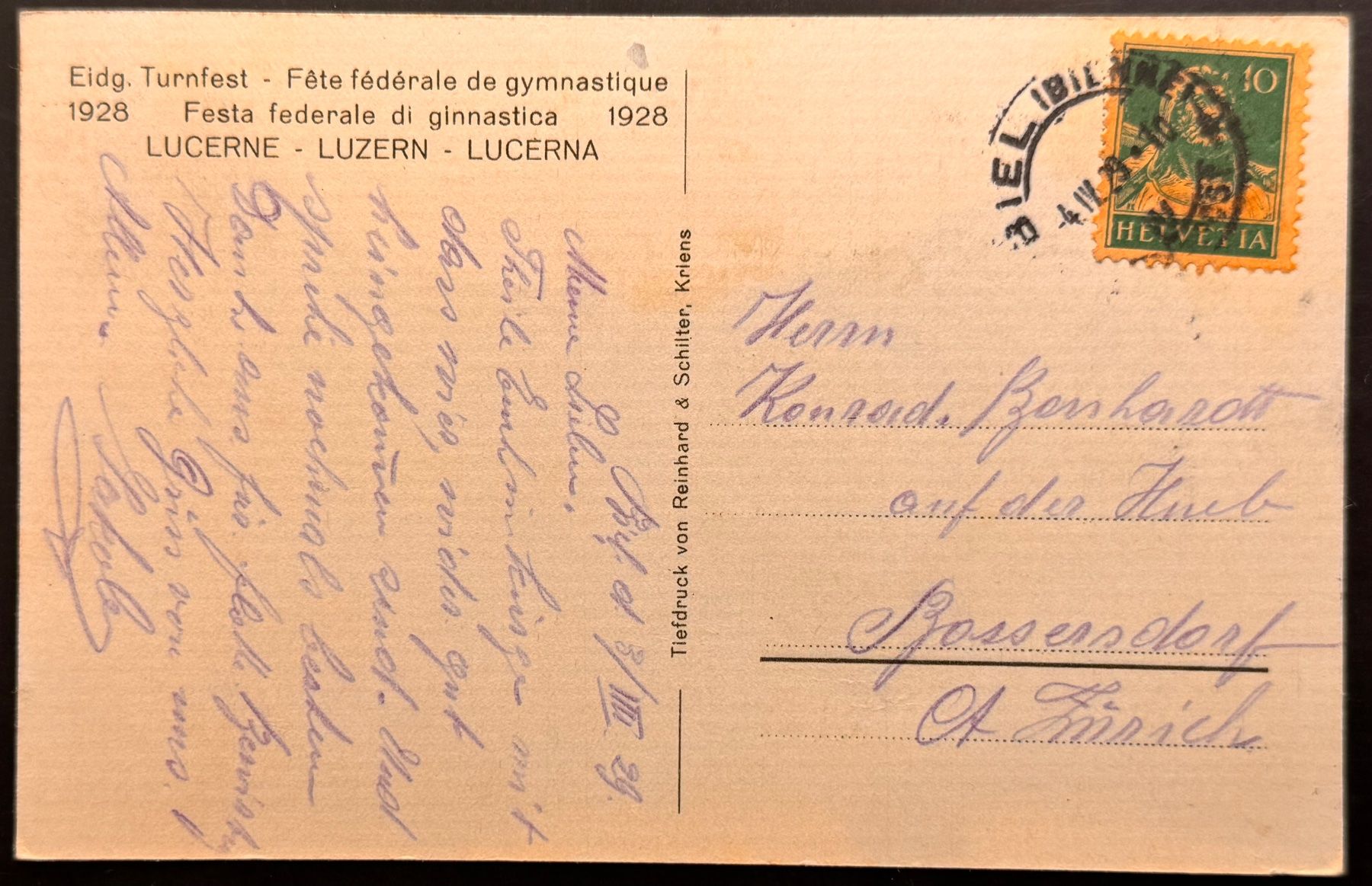 Cartoline postali: Historische Ansichtskarte: Eidg. Turnfest Luzern 1928 – Usato da Andwil SG venduto da Ariisa1234 1