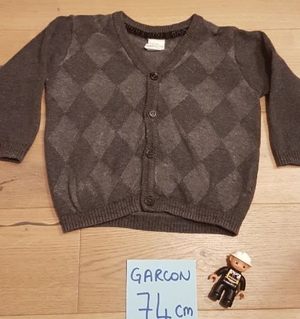 Gilet garçon gris à losanges taille 74 cm