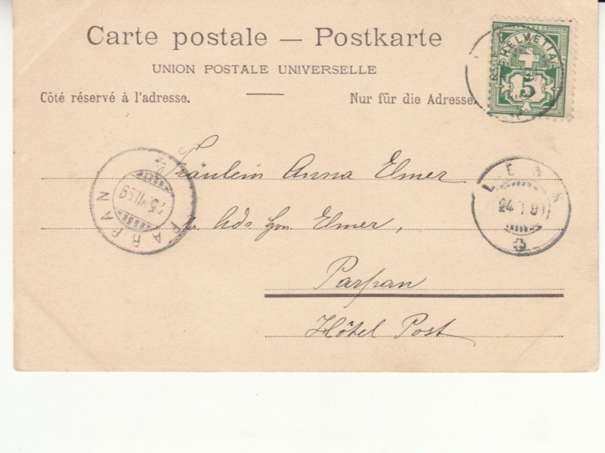 Cartoline postali: Paysage d'hiver 1899 mit ST Lenk – Usato da Bürglen TG venduto da StampGraf 1