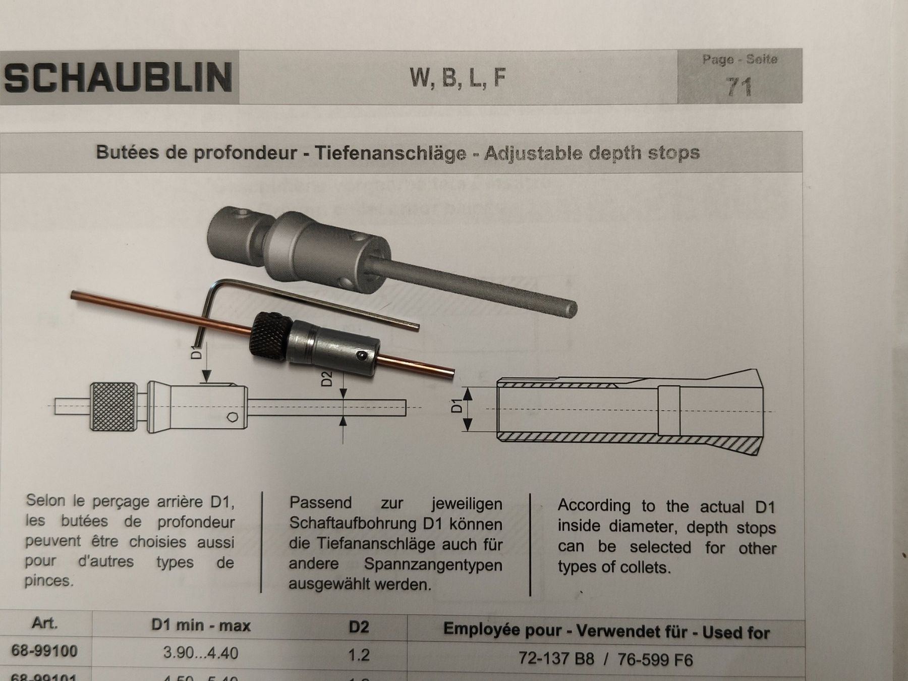 Schaublin Tutti gli attrezzi: Schaublin Tiefenanschlag / Adjustable Depth Stops – Usato da Steinhausen venduto da Flodurh