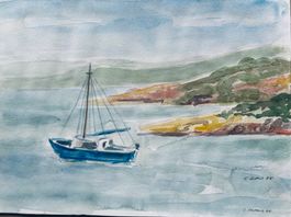 Susanne Dittus,  Zürcher Künstlerin, Aquarell - Segelschiff
