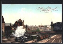 AK Zürich, Züge vor dem Bahnhof