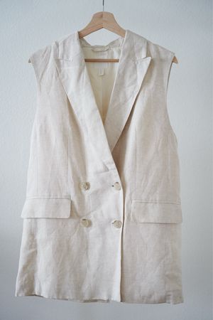 Leinenweste Gilet lang Beige Gr. S Sommer neuwertig