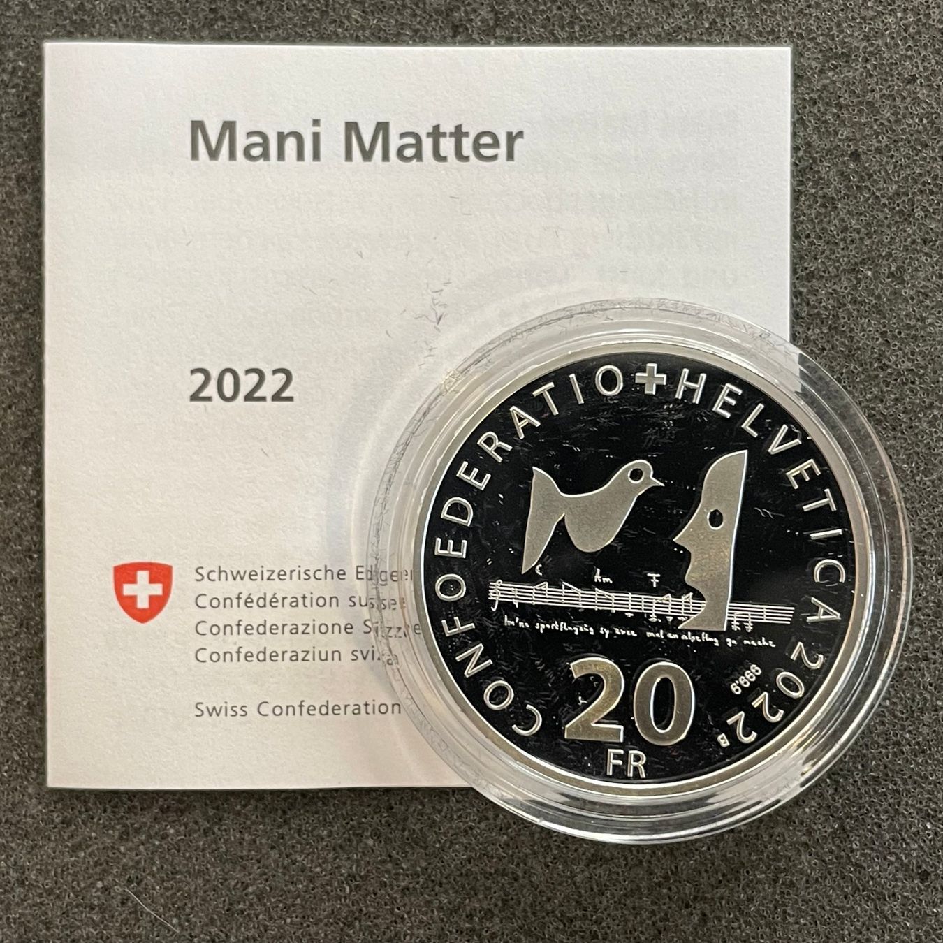 Tutti le monete: 20 Franken Silber Mani Matter PP 2022 – Usato da Reitnau venduto da tb-muenzen 3