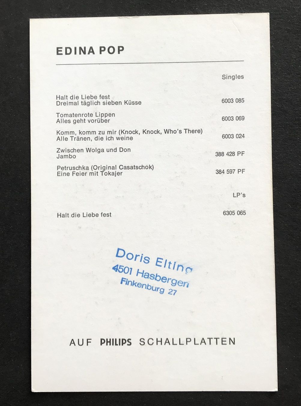 Cartoline postali: ANSICHTSKARTE EDINA POP – Usato da Ostermundigen venduto da wini63 1