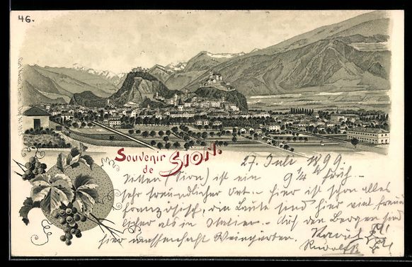 Cartoline postali: Lithographie Sion, Vue Panoramique, 1899 – Usato da Berlin venduto da bartko-reher