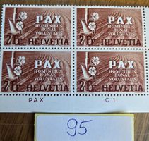Briefmarken Helvetia PAX 2 Fr. Block 4er postfrisch von 1945