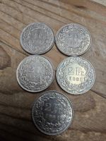 5 Schweizer Franken Münzen 2 Fr. Jg1961 Silber guter Zustand