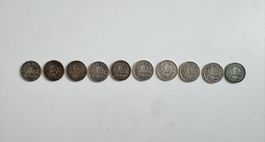 Schweizer 1 Franken Münzen Sammlung – 10 Stück (1880–1958)