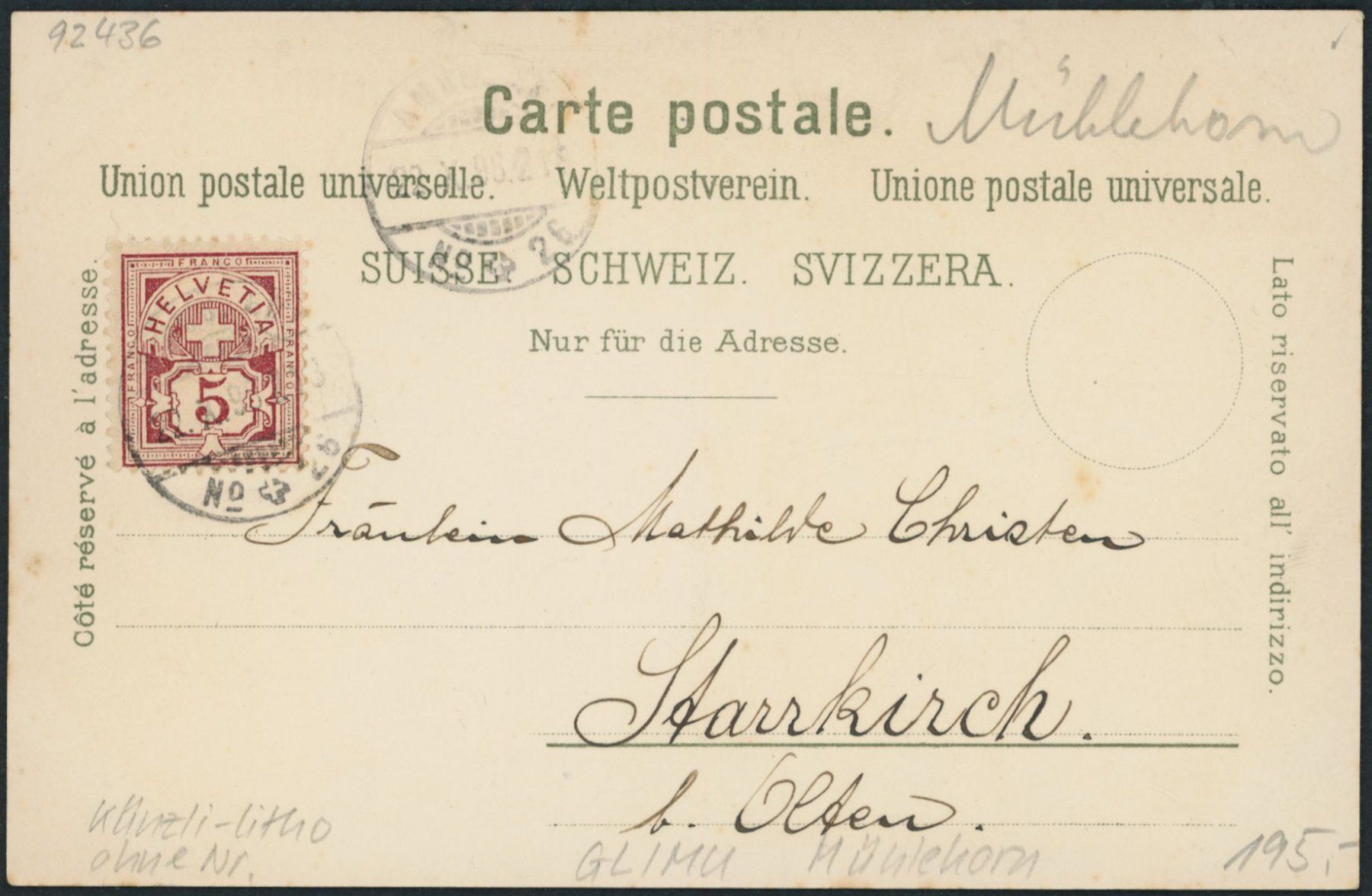 Cartoline postali: GL Mühlehorn - Litho – Usato da Schindellegi venduto da leecollect 1