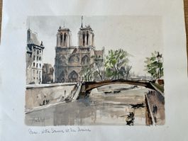 Schönes Aquarell von Paris mit Notre Dame