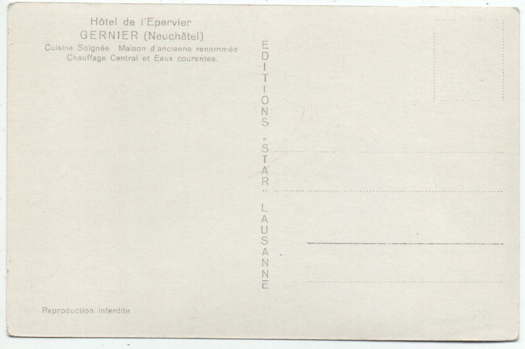 Ansichtskarten: CERNIER Hotel de l'Epervier - Oldtimer Auto, Tanksäule – Neu (gemäss Beschreibung) aus Jona von philajona 1