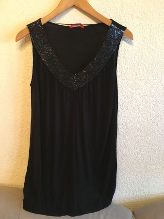Longtop, schwarz mit Glittzerkragen, Gr. S