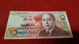 Marokko 10 Dirham Banknote, Jahr 1987, Top