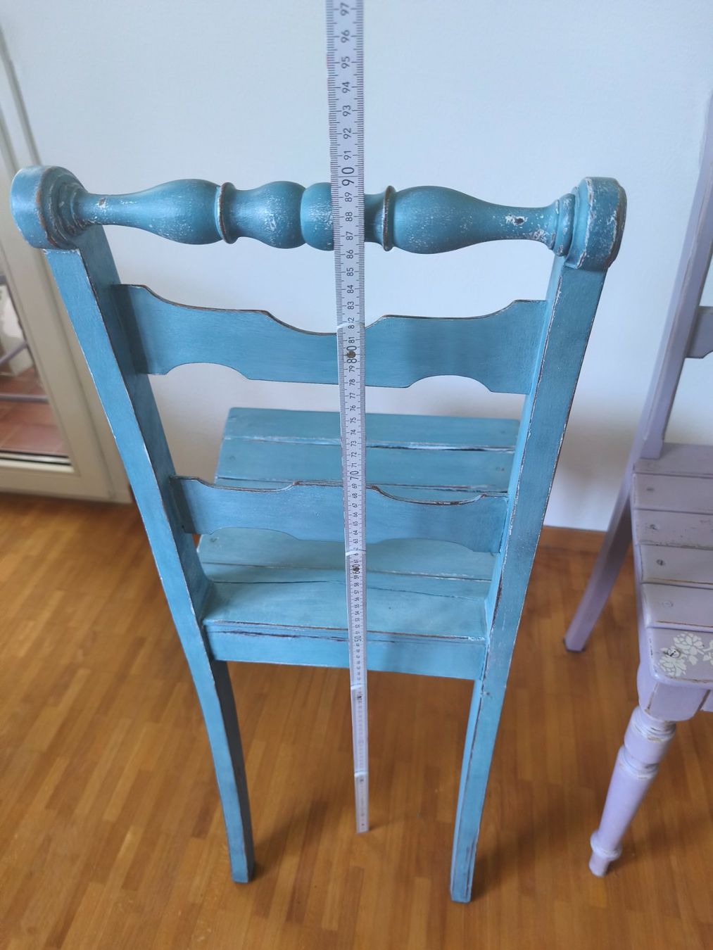 Sedie: Blauer Holz Stuhl upcycling stabil – Usato da Zürich venduto da Jul69 5