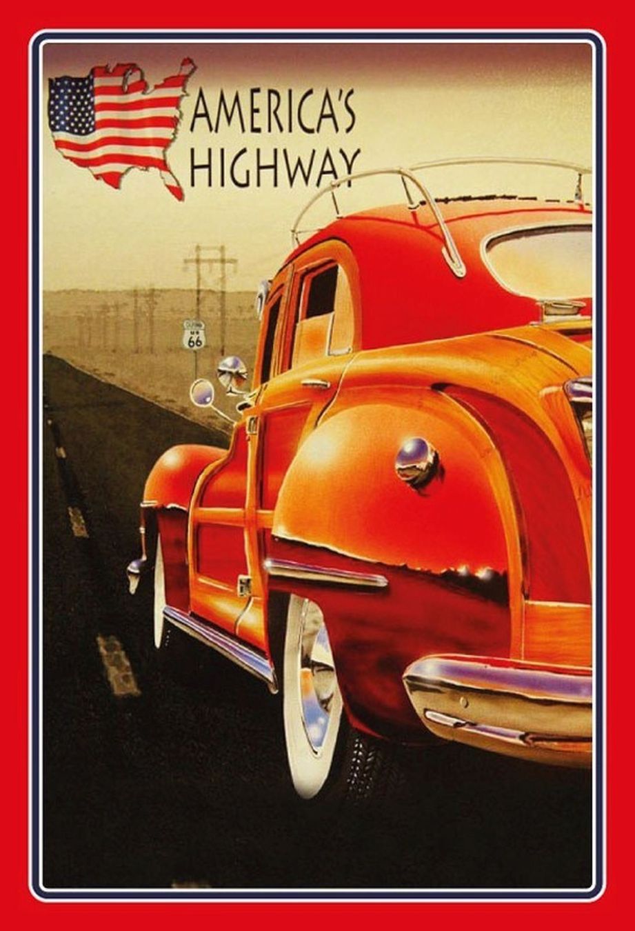 Insegne: Blechschild-AMERICANS HIGHWAY MIT OLDTIM – Nuovo e nell'imballaggio originale da Rupperswil venduto da big-one-sale