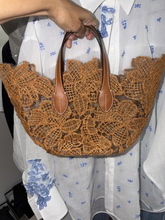 Ermanno Scervino bag brown lace  leather handles 