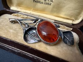 Antike Silber Brosche mit Bernstein 925