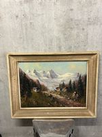 Gemälde Berglandschaft mit Hütten von G. Jadis, Öl auf Leinw
