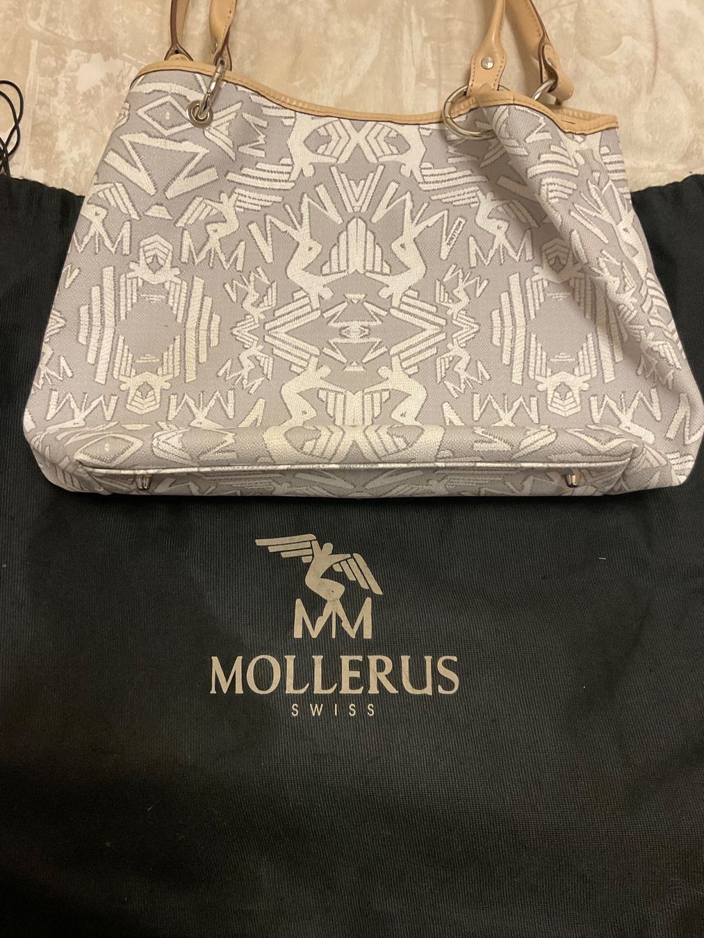 Maison Mollerus Taschen für Damen: Handtasche Maison Mollerus grau gemustert – Gebraucht aus Scuol von Lotus2020