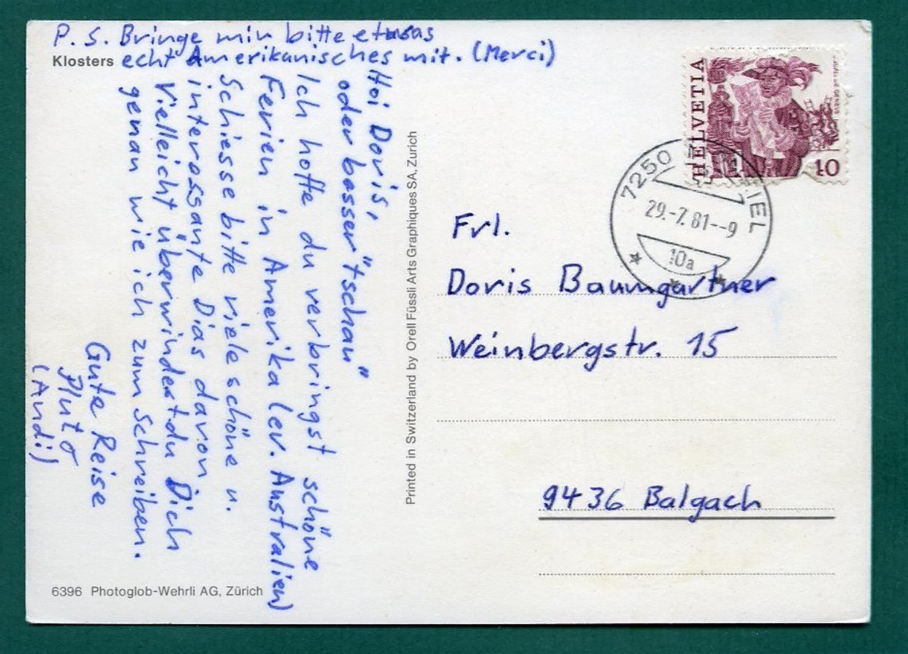 Cartoline postali: Klosters, Gesamtansicht, 1981, gelaufen, Grossformat – Usato da Sargans venduto da Hausi1951 1
