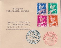 Briefchen Flugmeeting Interlaken-Zürich 1932