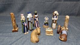 Weihnachtskrippe Keramikfiguren 9-teilig handgemacht vintage