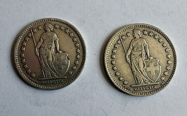 Tutti le monete: 2 x 1 Franken Münze – Usato da Zürich venduto da T62om 1
