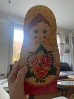 Holzplatt Matrioschka Kuchen bemalt Handarbeit USSR Vintage