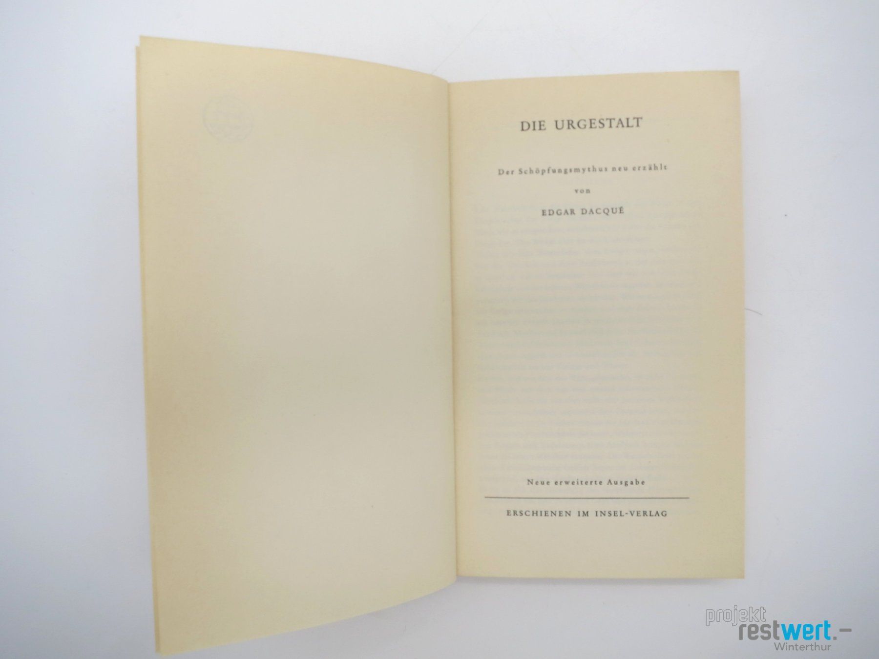 Libri: EDGAR DACQUÉ Die Urgestalt – Usato da Winterthur venduto da Restwert_Winterthur 3