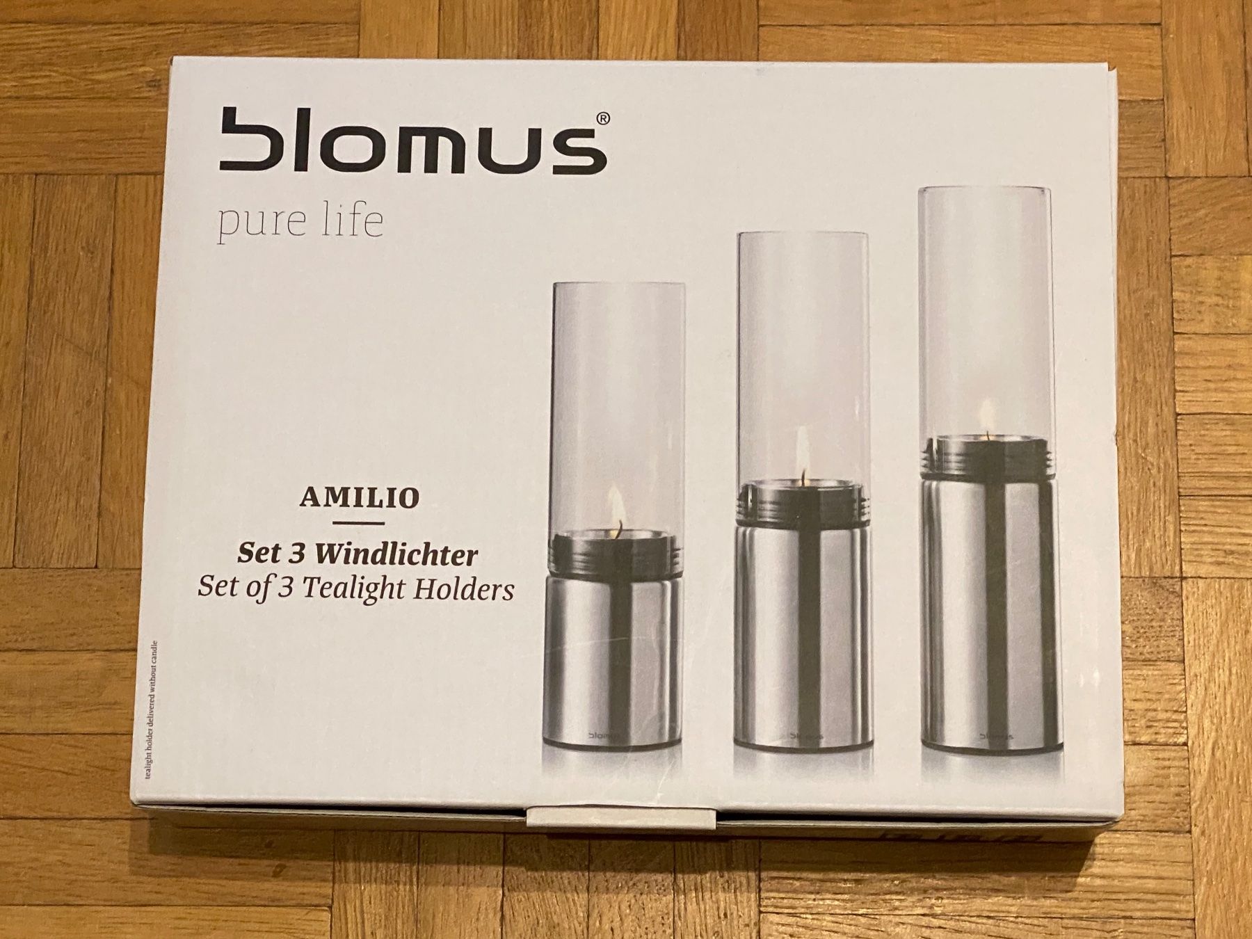 Blomus Portacandele: Blomus Edelstahl Windlichter Amilio, 3er Set, neu – Nuovo e nell'imballaggio originale da Dietlikon venduto da Trukaip