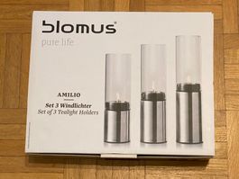 Blomus Edelstahl Windlichter Amilio, 3er Set, neu