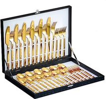 Besteck Set Gold,30-teiliges Besteckset aus Edelstahl 18/10.