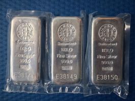 3x 1KG Silberbarren Feinsilber 999.0 ARGOR-HERAEUS