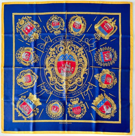 Superbe foulard HERMES-Paris "Les Armes de Paris" +box orig.