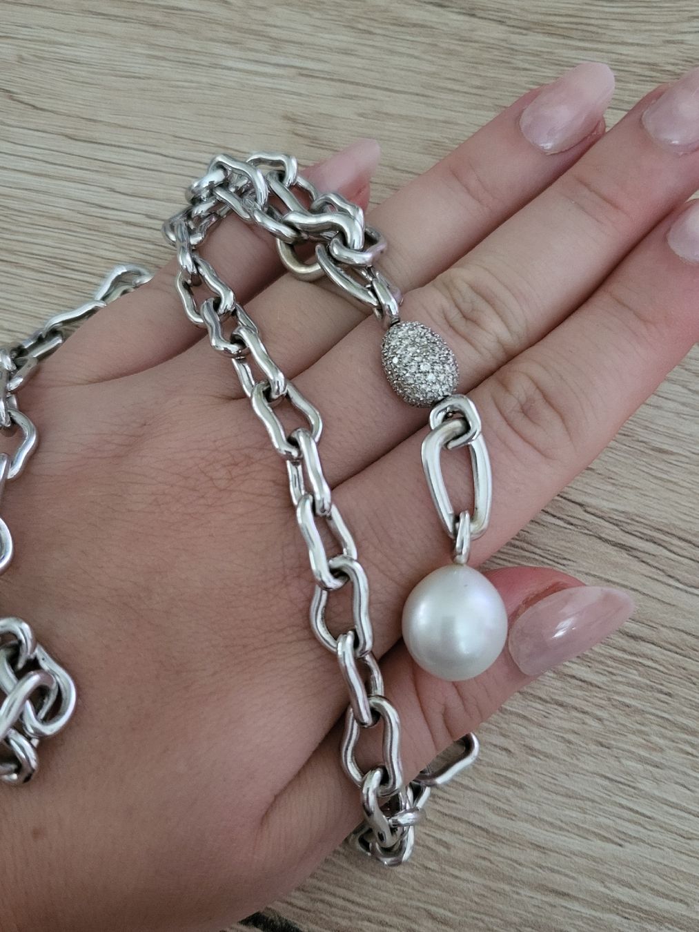 Catenine: Edle Designerkette mit ca 165 Brillanten und einer Perle – Nuovo (secondo la descrizione) da Unterägeri venduto da Altgoldschmuck 2