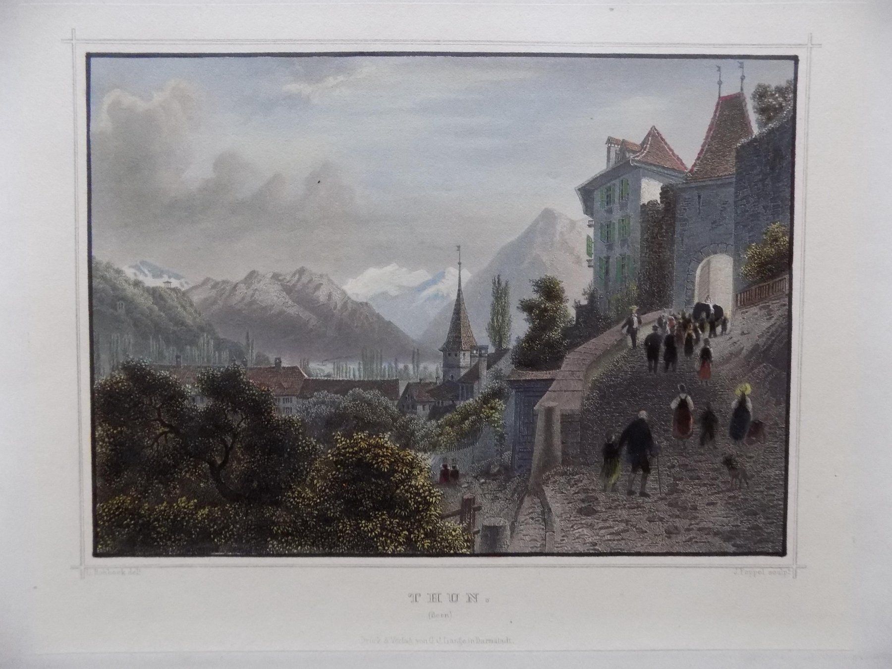 Incisioni: Thun kolorierte Ansicht von Rohbock – Usato da Risch venduto da Antikfee 2