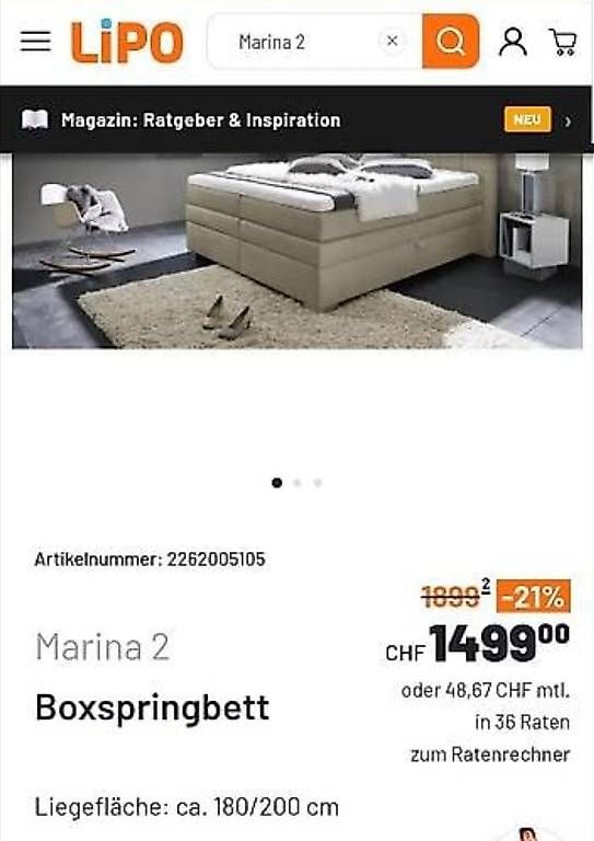 Letti: Boxspringbett 180x200 – Usato da Niederuzwil venduto da B.Sej 1