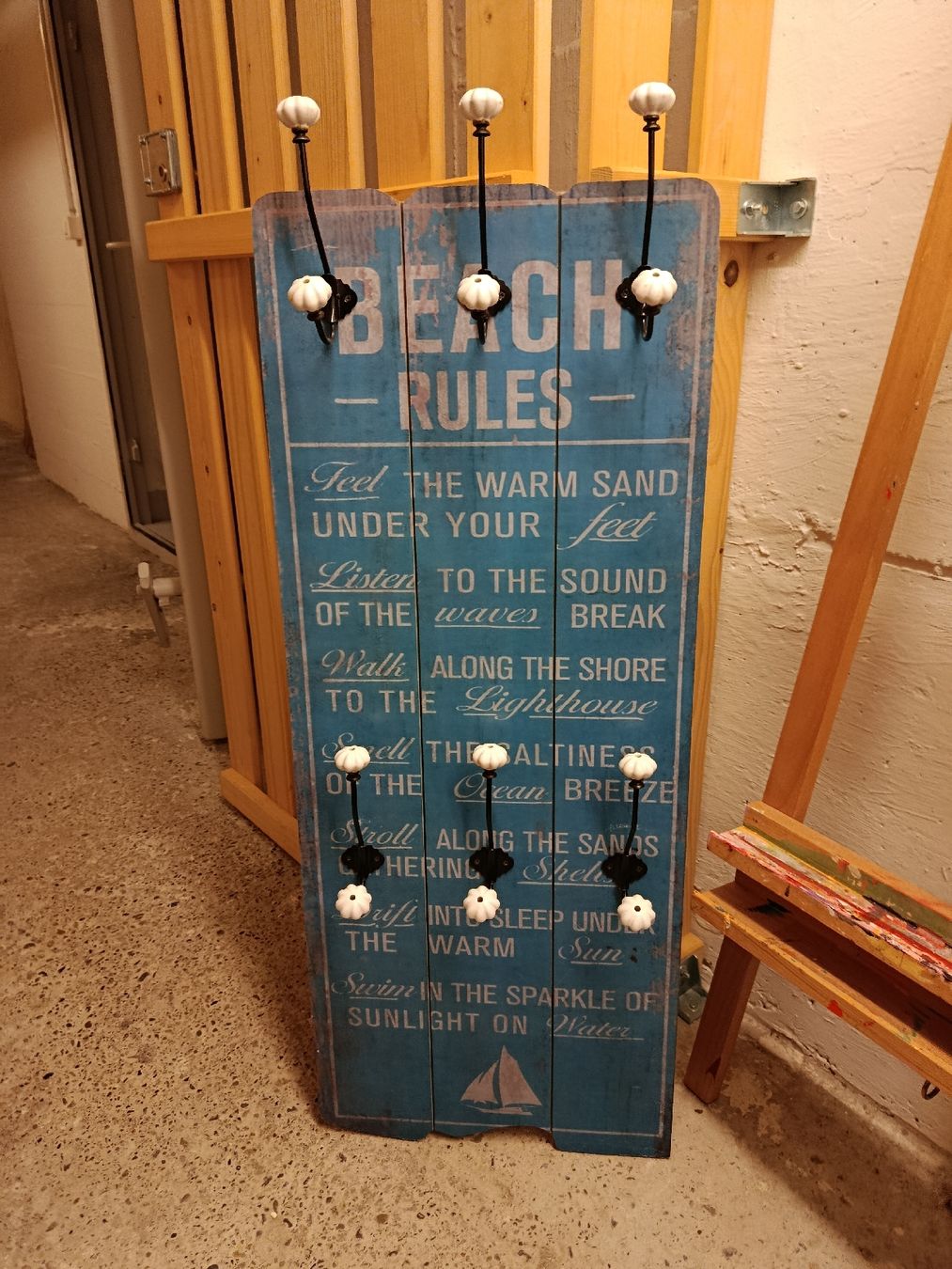 Garderobenleiste Beach Rules mit 6 Haken blau Holz (D'occasion) à St ...
